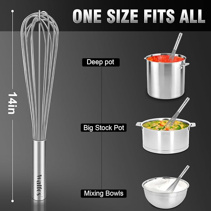 Walfos Whisk, 14in Large Whisks, Heavy Duty Stainless Steel Wire Whisk - Image 6