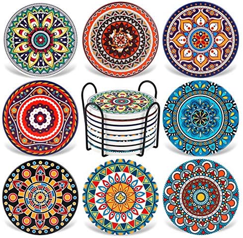 Coasters for Drinks,AODINI Set of 8 Absorbent Stone Coasters for