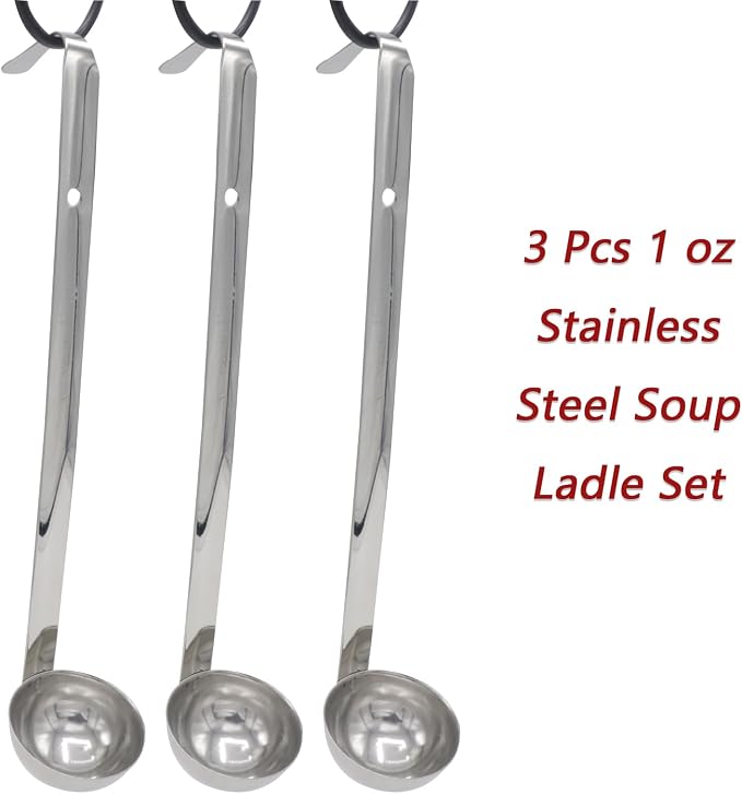 3 Pcs 1 oz Stainless Steel Soup Ladle Set, Long Handle Serving Spoons - Image 2