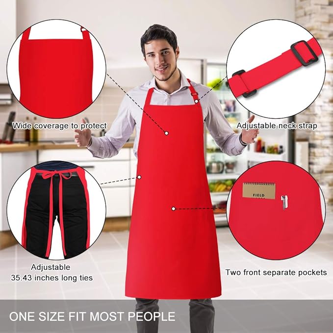 Jubatus 4 Pack Bib Aprons with 2 Pockets Cooking Chef Kitchen Apron - Image 2