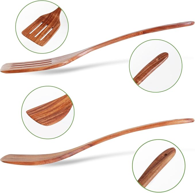 2 Pack Wooden Spatula, Acacia Wood Long Handle Flat Frying Turner, Handmade - Image 3