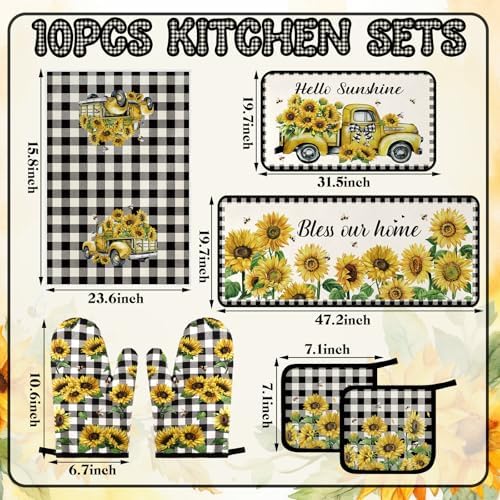Fanfanwin 10 Pcs Kitchen Decor Set, Beige, Sunflower