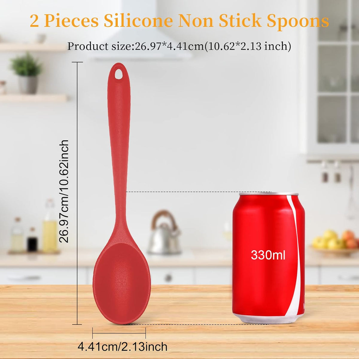 2 Pcs Silicone Nonstick Mixing Spoon, 10.6Inch Silicone Spoons for