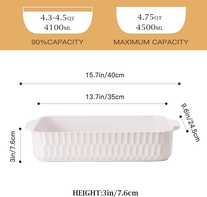 4.7QT Casserole Dishes for Oven, 9x13” Large Lasagna Pan, Ceramic Baking Dish - Image 2