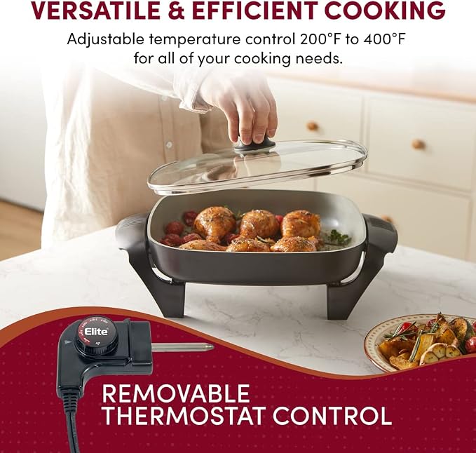 Elite Gourmet 12"x12"x2.15” Ceralast™ PFAS Free Ceramic Electric Skillet - Image 5
