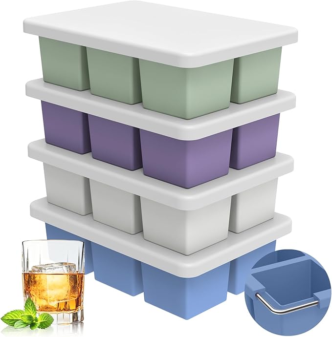 mossime Silicone Ice Cube Tray: 4pack Square Whiskey Large Ice Cube Molds by mossime