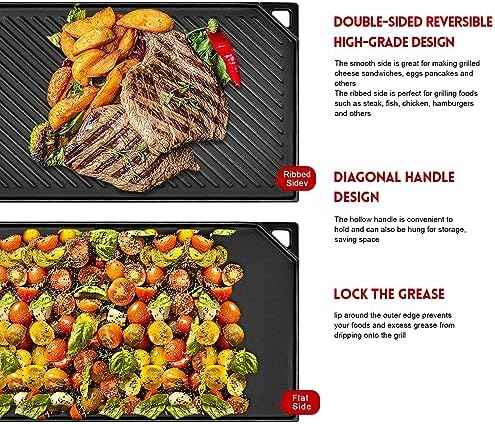 GGC Reversible Cast Iron Griddle, 16.5" x 9.5" Rectangular Griddle Pan