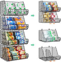Stackable Soda Can Organizer Stores Up to 72 Cans, 4-Pack Can Storage Organizer for Pantry Shelves, 4-Tier Kitchen Can Holders with 4 Adjustable Dividers, Wire Drink Organizer for Pantry Cabinet Shelf