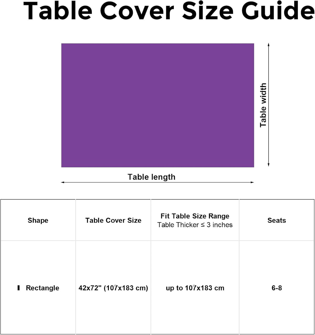 Rectangle Purple Tablecloth 42x72 Inch Fitted Fabric 6ft with Elastic