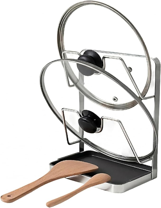Space-Saving 304 Stainless Steel Pot Lid Holder While Cooking, Double-Layer by Unknown