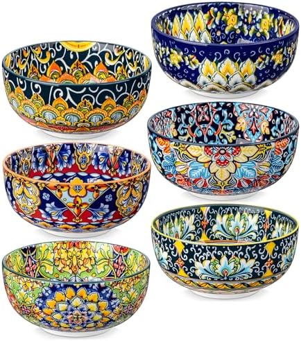 vancasso SIMI 28 oz Cereal Bowls Set of 6, Bohemian Ceramic Soup Bowls