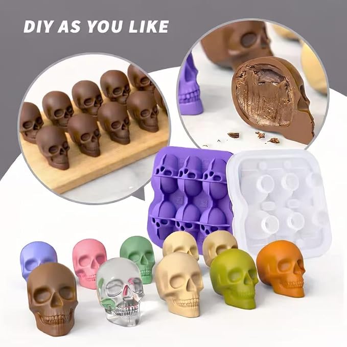 Skull Ice Cube Mold, 6-Cavity Silicone Ice Tray - Image 4