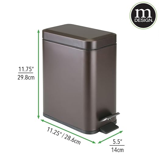 mDesign Small Modern 1.3 Gallon Rectangle Metal Lidded Step Trash Can, Compact - Image 8