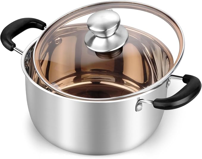 TeamFar 3 Quart Stock Pot, Stainless Steel Stock Pasta Soup Pot by TeamFar