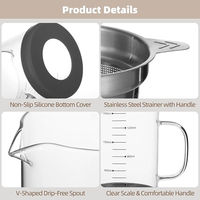 Greek Yogurt Strainer, 50 oz Nut Milk Strainer, Juice Food Strainer, Glass - Image 3