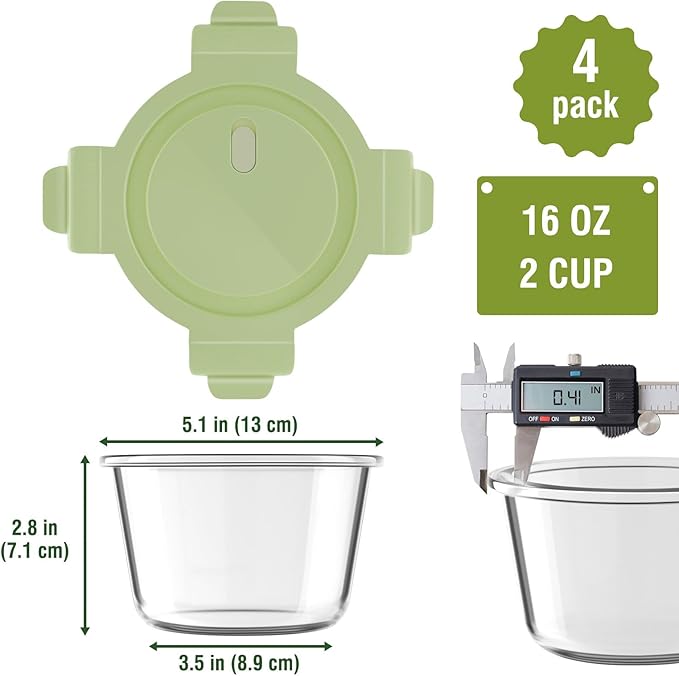 16oz Glass Meal Prep Containers, Airtight 2 Cup Glass Storage Containers - Image 3