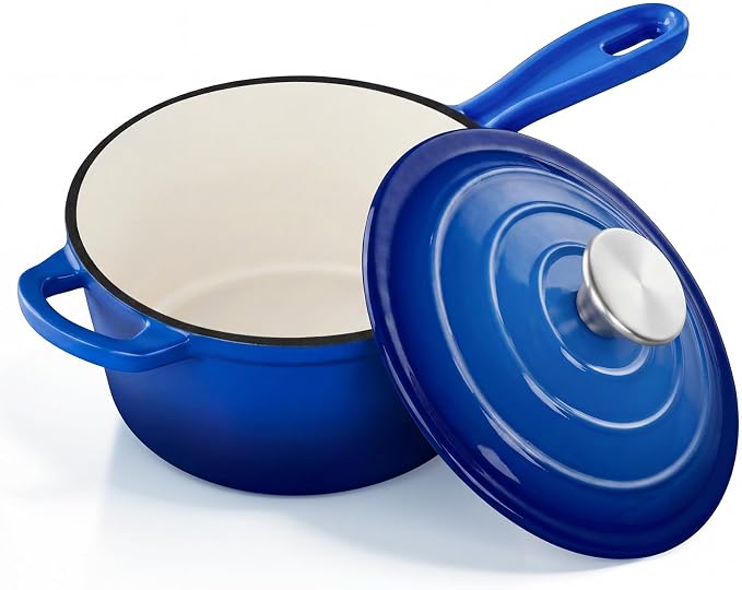 2 Quart Saucepan with Lid, Leonyo Enameled Cast Iron Dutch Oven Pot, Non Stick by Leonyo