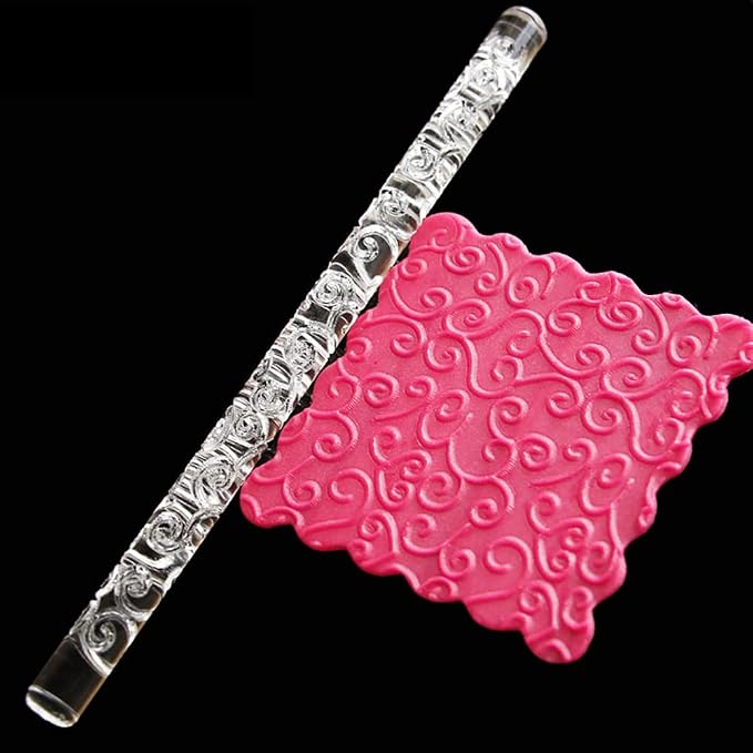Acrylic Rolling Pin with 28 Patterns, Lightweight 6.3x0.4 Inch Textured Design - Image 4