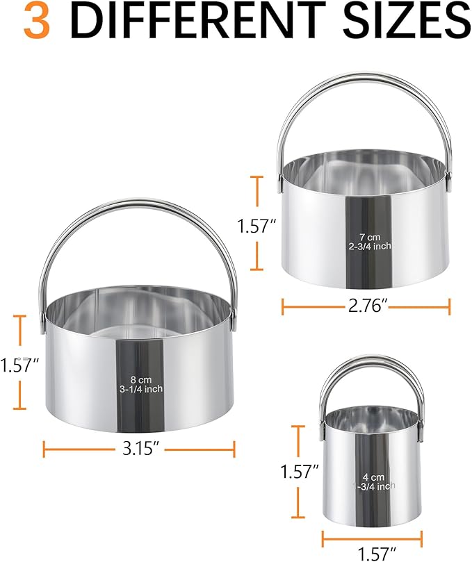 Biscuit Cutter Set with Handle, 3 Piece Stainless Steel Round Cookie Cutter Tool - Image 3