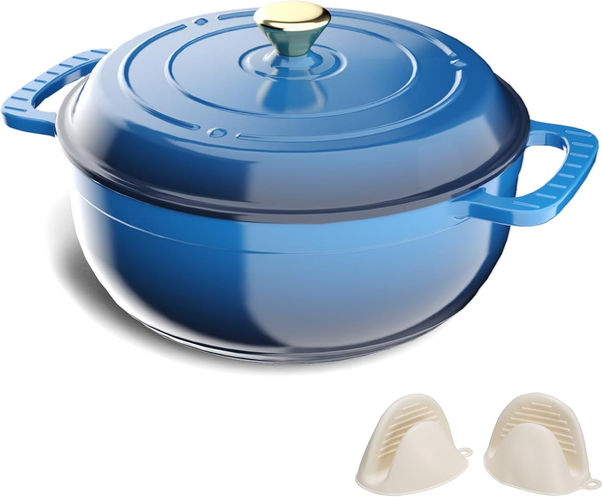 ROVSUN Enameled Cast Iron Round Dutch Oven, 6QT, Blue