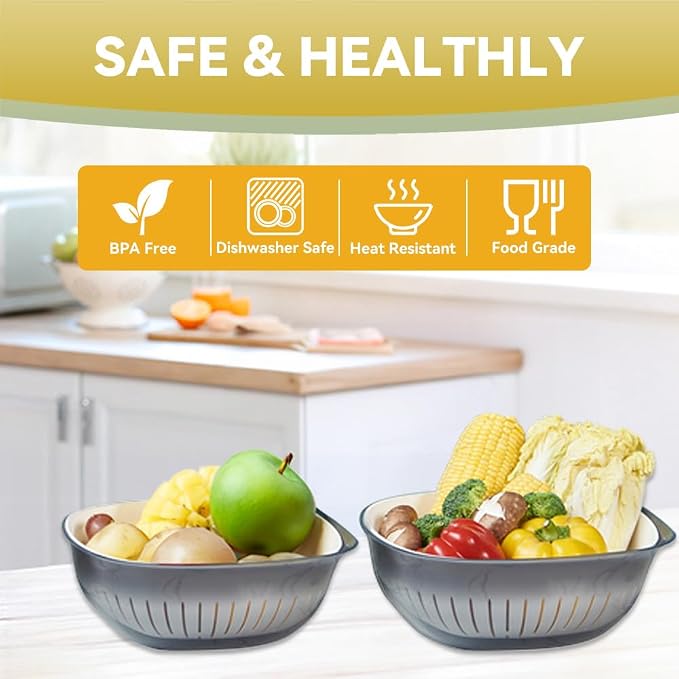 Colander Bowl Set of 2, Nesting Large Capacity Plastic Food Strainer - Image 3