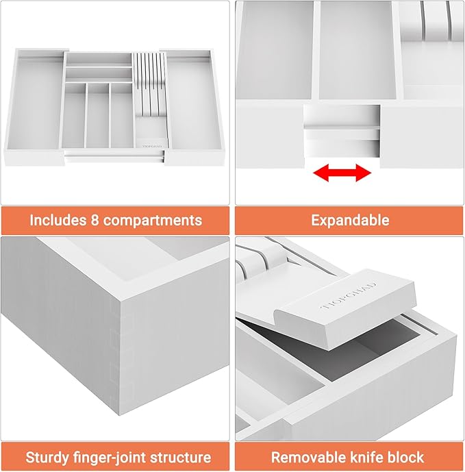 TIOPGHAD Bamboo-Silverware-Drawer-Organizer-Kitchen, Expandable Utensil Holder - Image 5