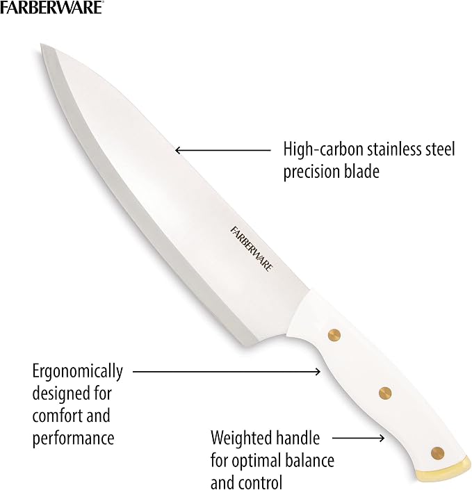 FARBERWARE 15-Piece Knife Block Set, Triple-Riveted High-Carbon Stainless Steel - Image 4