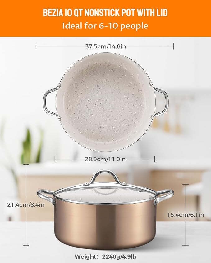 BEZIA Large 10 Quart Nonstick Cooking Pot - Image 2