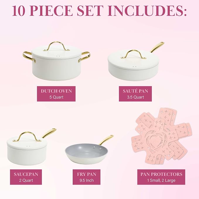 Paris Hilton Iconic Nonstick Pots and Pans Set, Matching Lids - Image 4