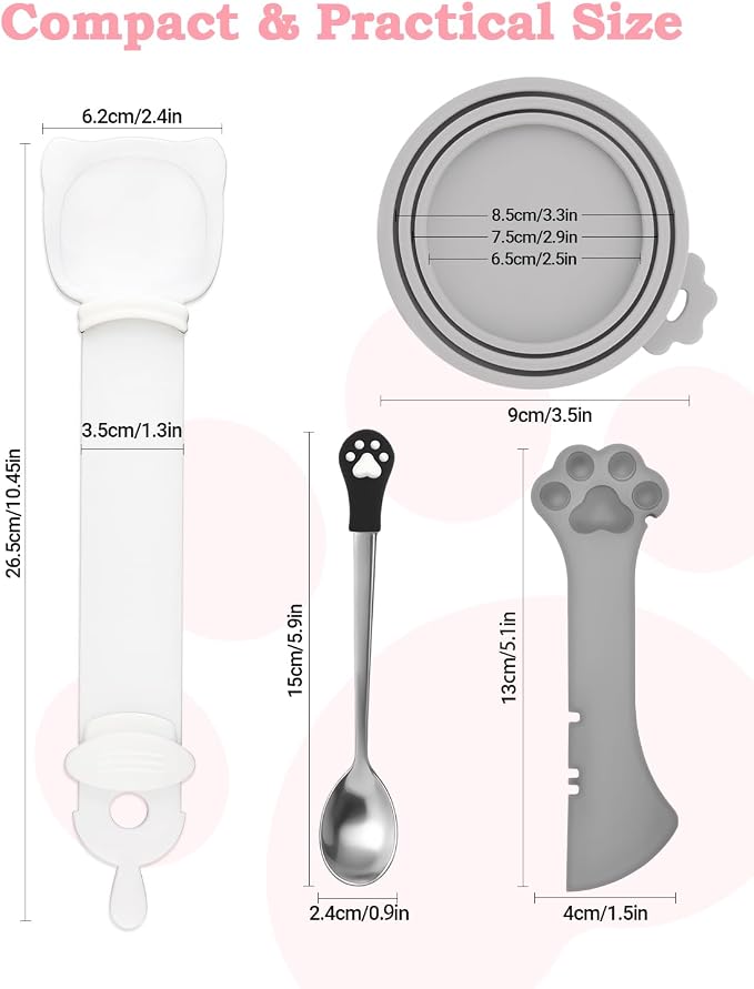6 PCS Cat Food Can Covers Lids Set, Cat Bar Squeezer, Stainless Steel Wet Food - Image 2