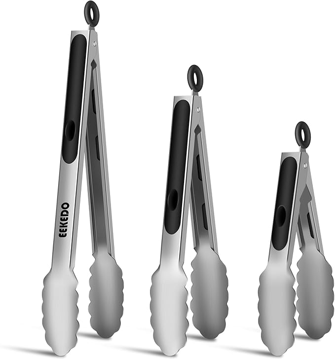 Metal Tongs for Cooking, Heat Resistant 600 Degrees Stainless Steel Kitchen by EEKEDO