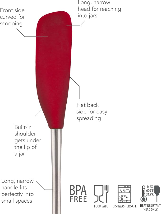 Tovolo Flex-Core Long-Handled Silicone Jar Scraper Spatula, Stainless Steel - Image 2