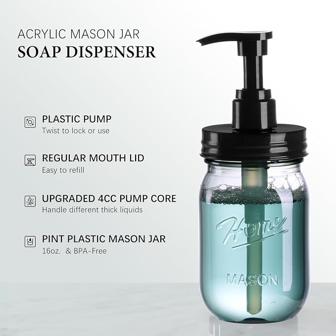 Amolliar Plastic Mason Jar Soap Dispenser - Image 3