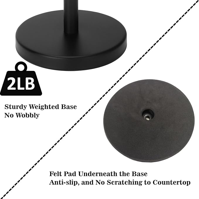 Black Paper Towel Holder Countertop, Stainless Steel Heavy Weighted Base - Image 4