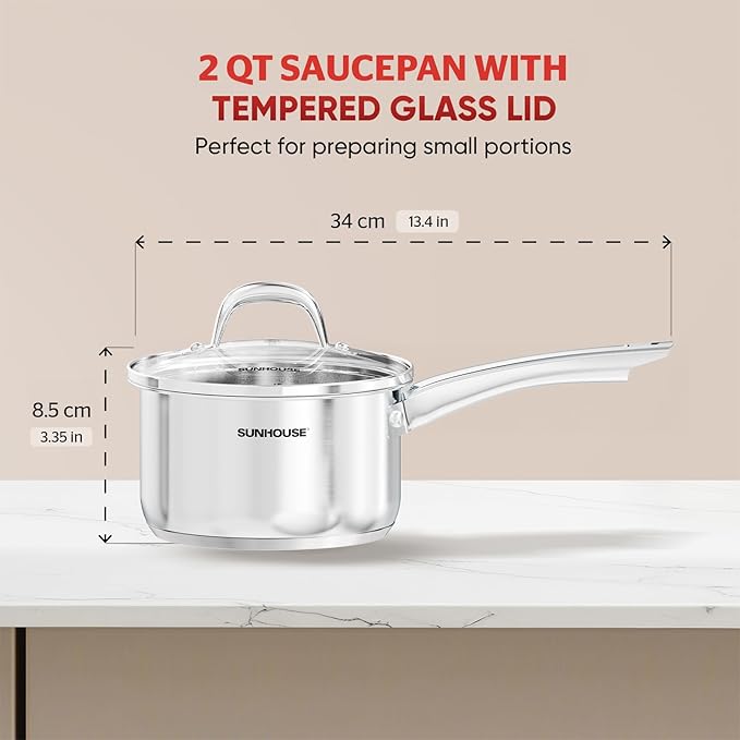 SUNHOUSE – 2 Quarts Stainless Steel Sauce Pan - Image 2