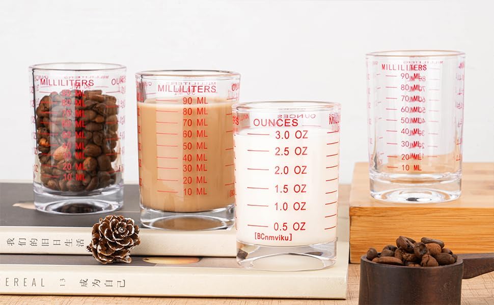 1 PACK Measuring Cup Shot Glass 3 Ounce/90ML Liquid Heavy Glass Red