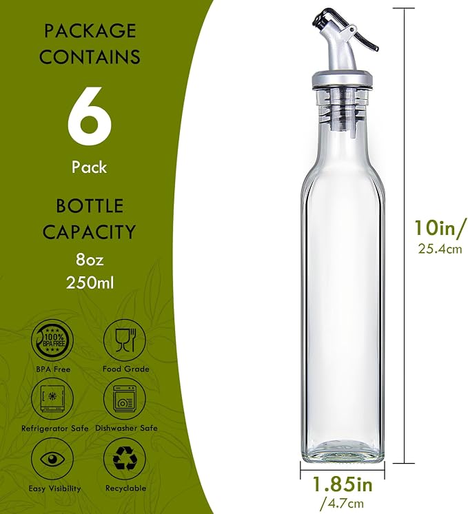 YEBODA 8oz Clear Glass Olive Oil Dispenser Bottles, and Vinegar Cruet Bottle - Image 6