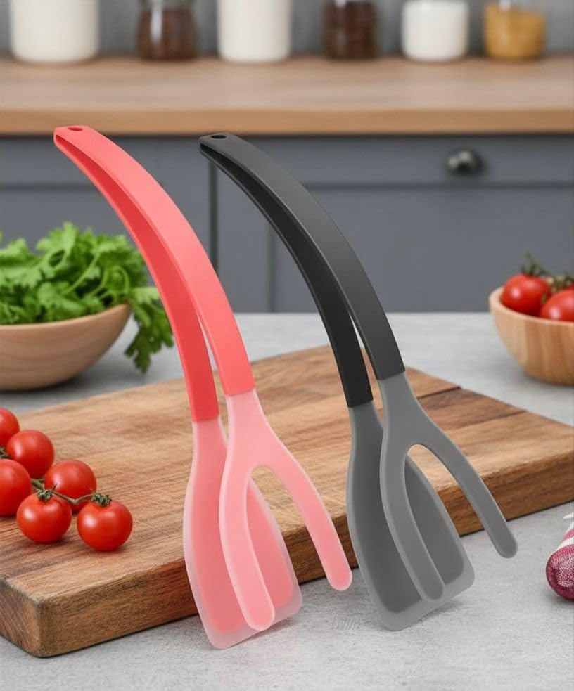 Silicone Spatula Tongs Set of 2, Black and Red