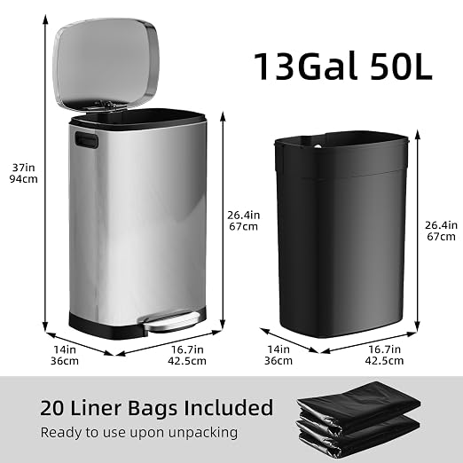 KUK 13 Gallon/50L Stainless Steel Kitchen Trash Can - Image 7