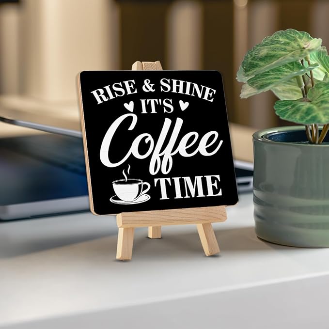 Coffee Bar Decor, Rise and Shine It's Coffee Time Wood Sign - Image 4