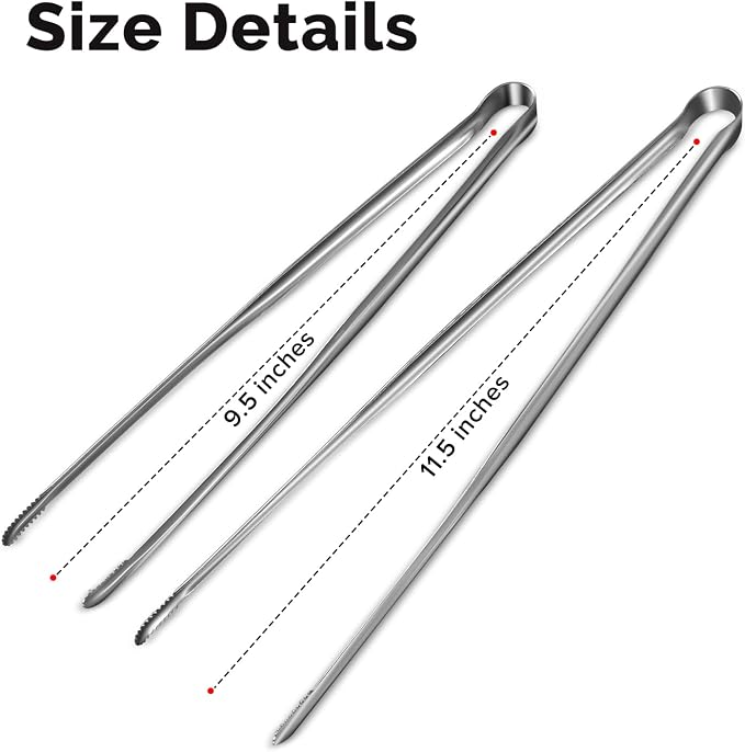 Precision Serrated Non-Slip Tips Cooking Tongs 2 Set, One-Piece 18/8 Stainless - Image 7