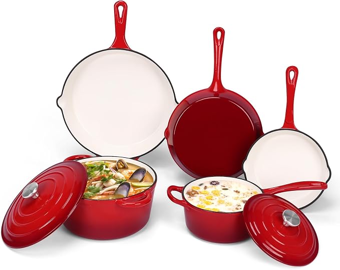 QuliMetal Nonstick Enameled Cast Iron Cookware Set, 5-Piece Pots and Pans Set by QuliMetal