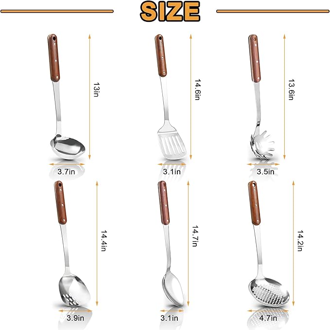 FJNATINH Stainless Steel Cooking Utensils Set, Mirror Polished 6 Pieces Kitchen - Image 2