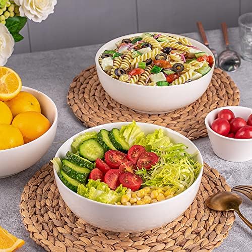 DELLING 60 Oz Large Serving Bowls Set of 3, 8 Inch White Ceramic
