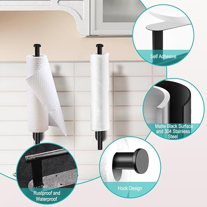 MGahyi Paper Towel Holder Wall Mount, Self Adhesive Or Drilling Under Cabinet - Image 3