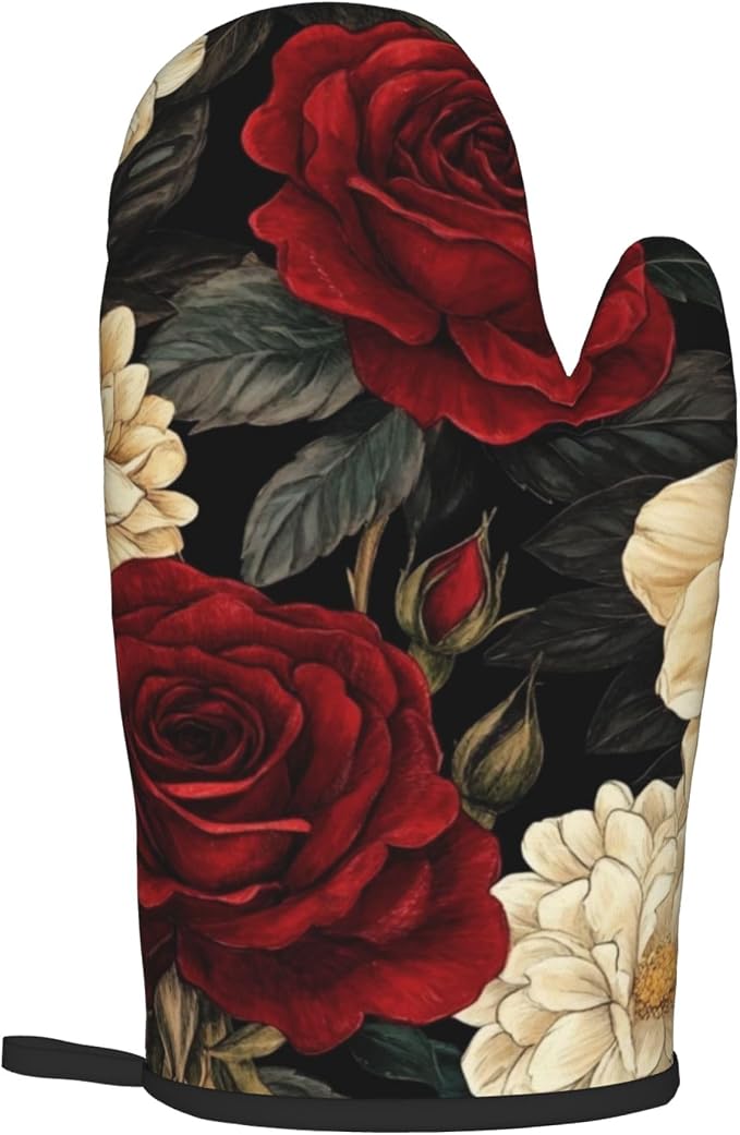 Boho Oven Mitts and Pot Holders Sets Vintage Peony Flowers Kitchen Mitts - Image 8