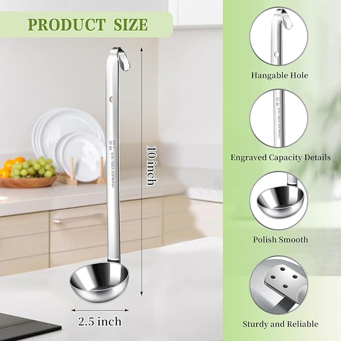 8pcs Stainless Steel Ladle 2 Oz Soup Ladle 10" long Spoon Heavy-Duty Metal - Image 3