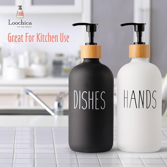 LOOCHICA 2 Pack Glass Soap Dispenser Set, Hand and Dish Glass Soap Dispensers - Image 7