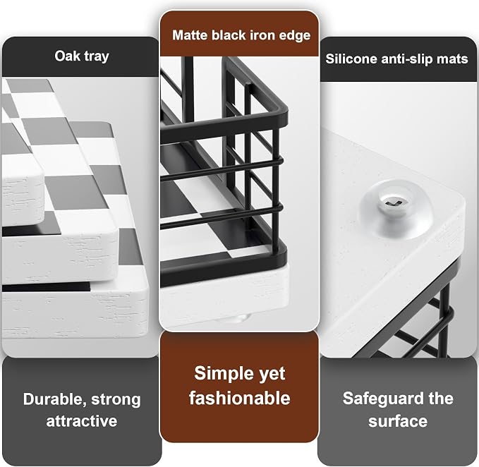Wican Guest Towel Holder Tray for Bathroom, Oak and Iron Napkins Holder for - Image 4