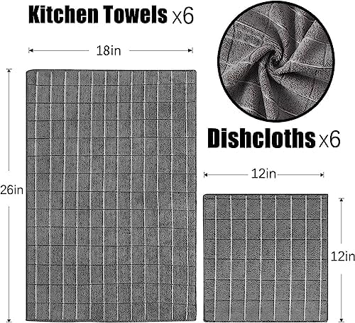 Puomue Microfiber Kitchen Towels and Dishcloths Set, 26 X 18 Inch and